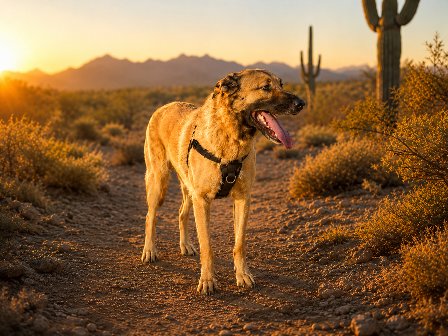 Happy dog after a Tucson dog adventure walk with Happy Paws Tucson